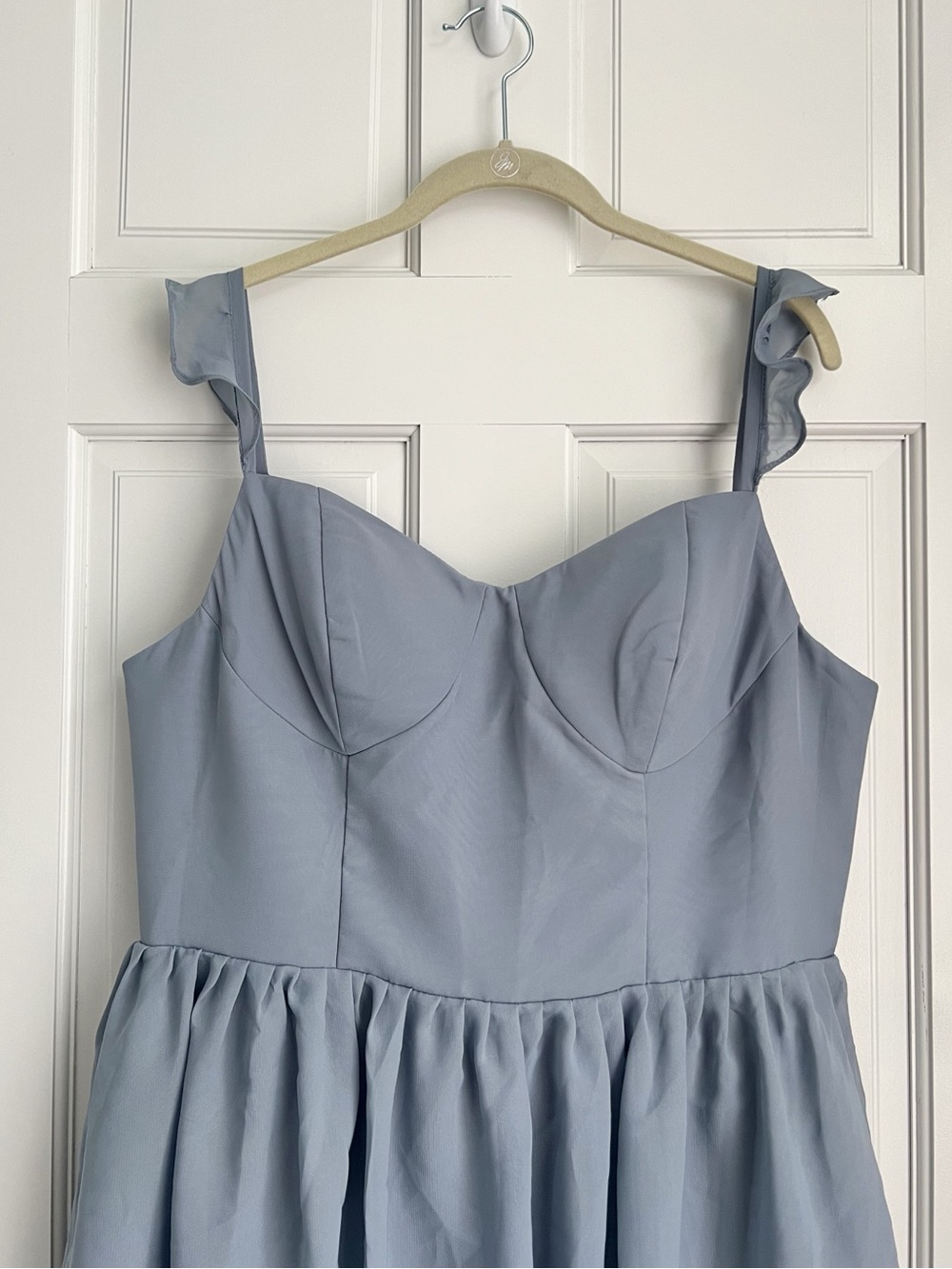Dusty Blue A-line Tiered Ruffle Chiffon Maxi Dress Size 14 - Picture 2 of 6